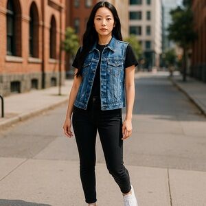 NWT MAVI DISTRESSED DARK DENIM VEST•S/S RUNS LARGER•sample’s check measurements